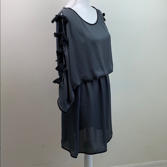 NWT THREAD silky elastic waist work part designer dress bow tie bat wing sleeves - Picture 11 of 14